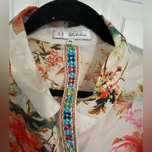 Johnny Was Floral Blouse with Embroidered Trim